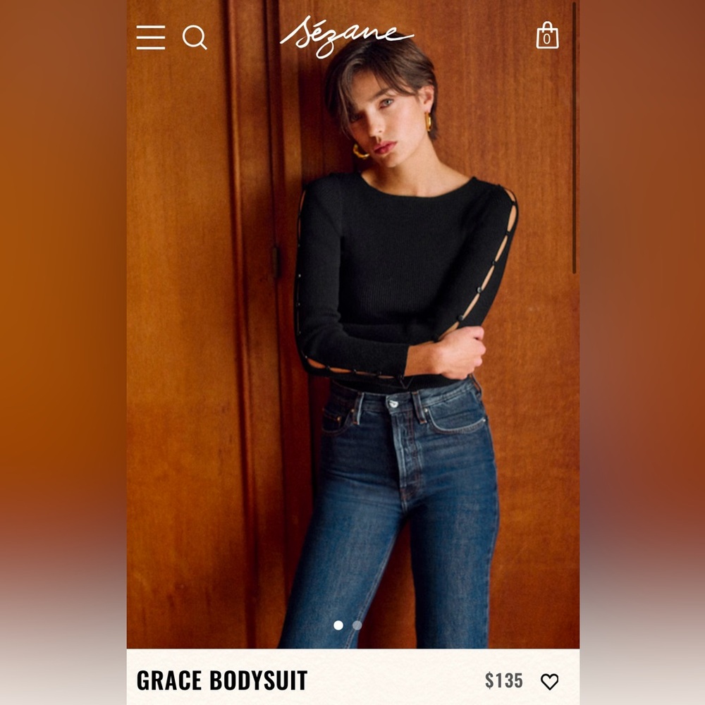 NWT Sezane Grace Bodysuit Black Size Small